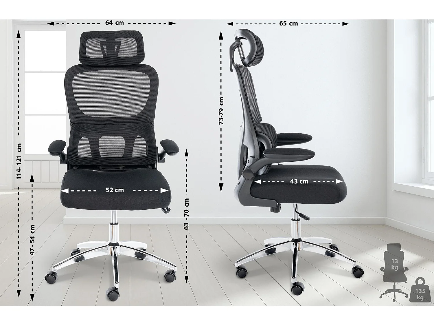 Chaise de bureau - Tissu & Métal chromé - Noir - Overton