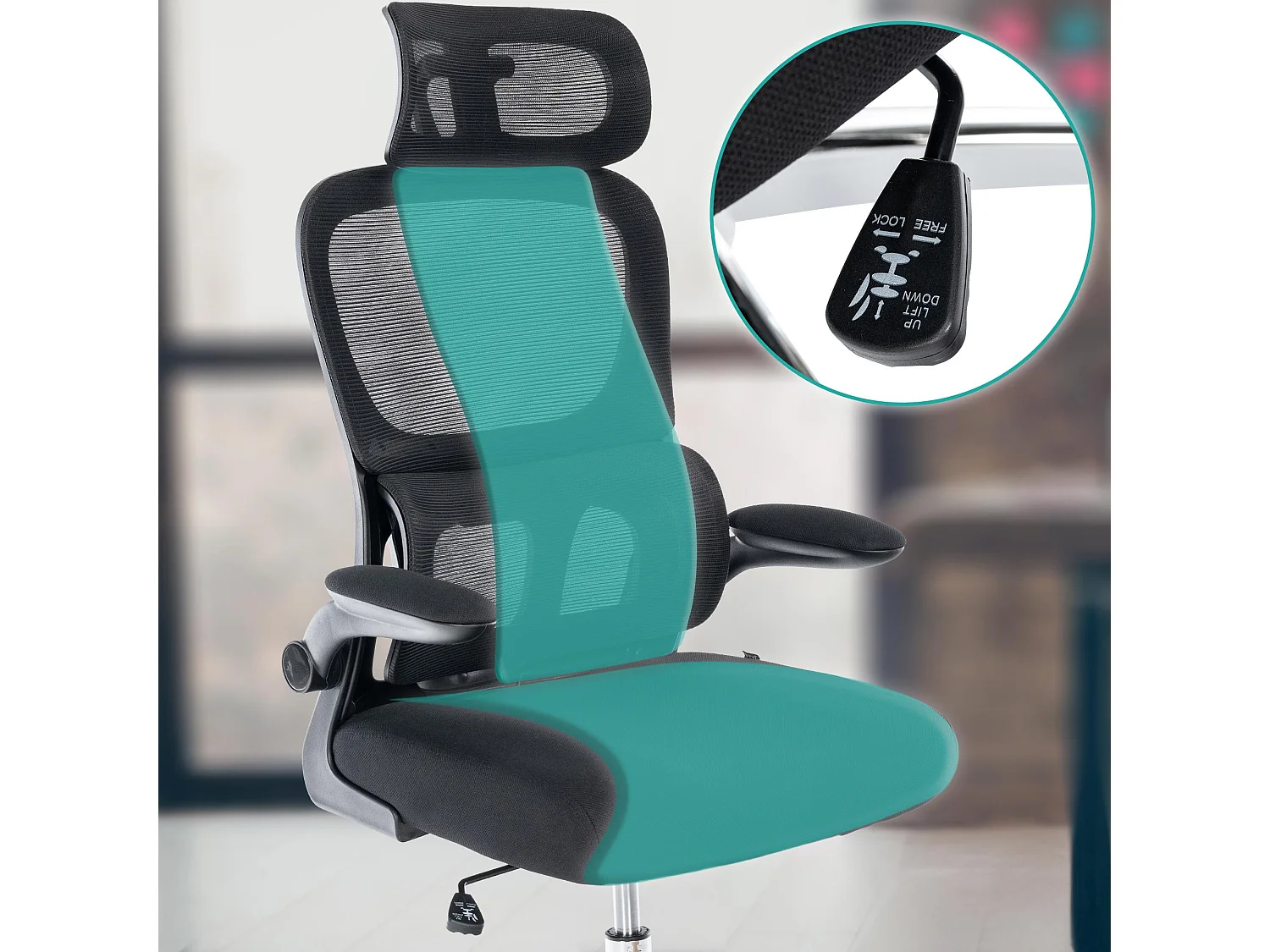 Chaise de bureau - Tissu & Métal chromé - Noir - Overton