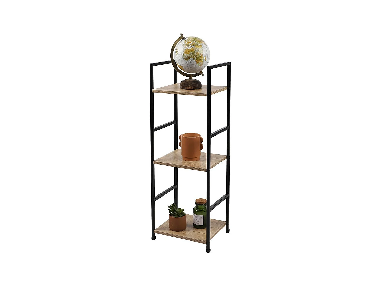 Boekenkast met 3 niveaus uit de HOLBORN collectie - Industriële stijl, eiken en zwart kleur
