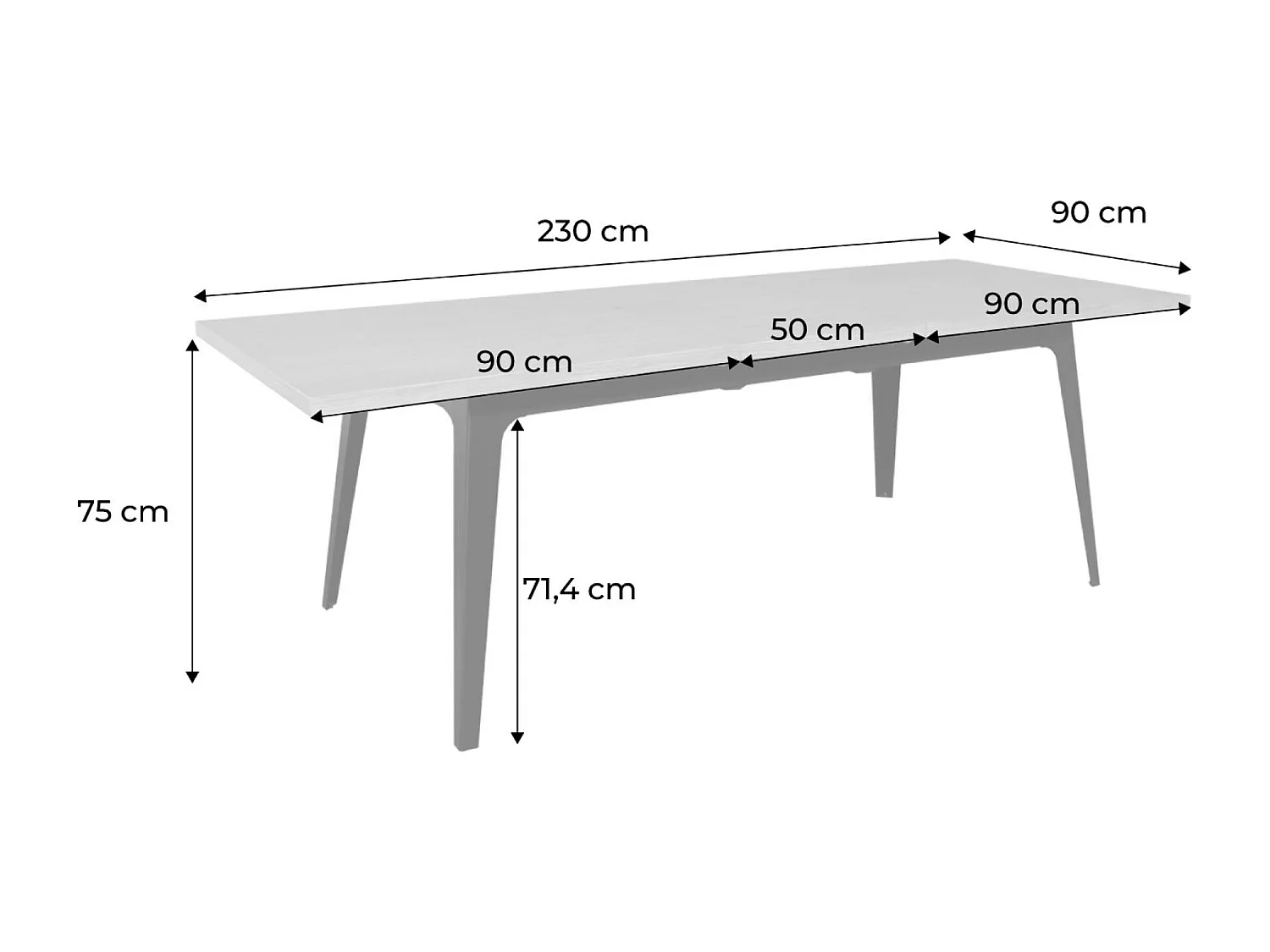Table à manger extensible rectangulaire 180-230cm. placage chêne et métal. teinte naturelle. L 180/230 x P 90 x H 75cm