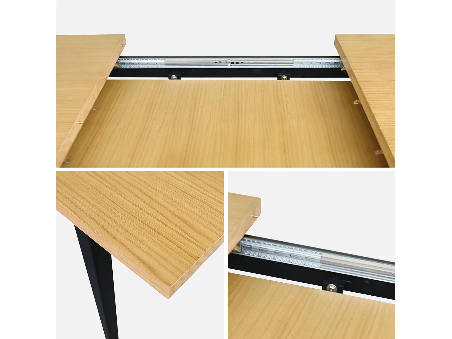 Table à manger extensible rectangulaire 180-230cm. placage chêne et métal. teinte naturelle. L 180/230 x P 90 x H 75cm