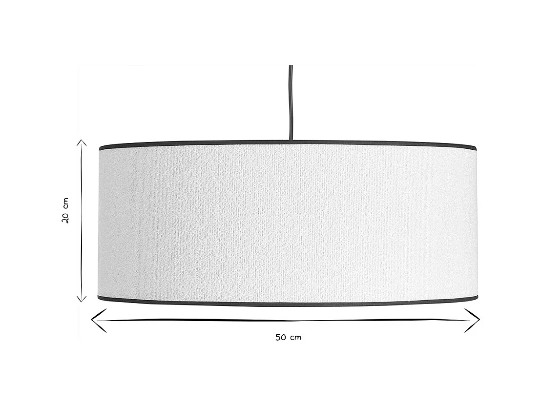 Hängeleuchte aus weißem Stoff mit Bouclé-Wolleffekt und naturfarbenem Bast D50 cm TRAVES