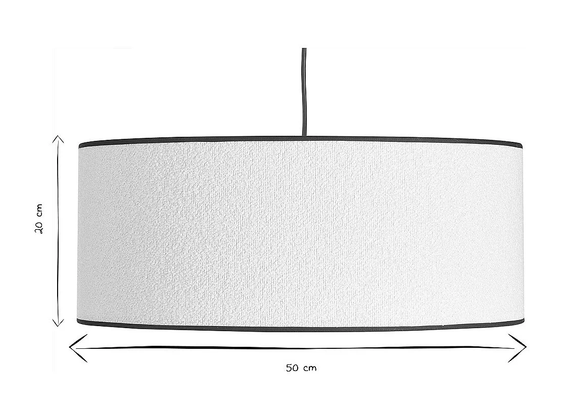 Suspension cylindrique en tissu effet laine bouclée blanc et rabane naturelle D50 cm TRAVES