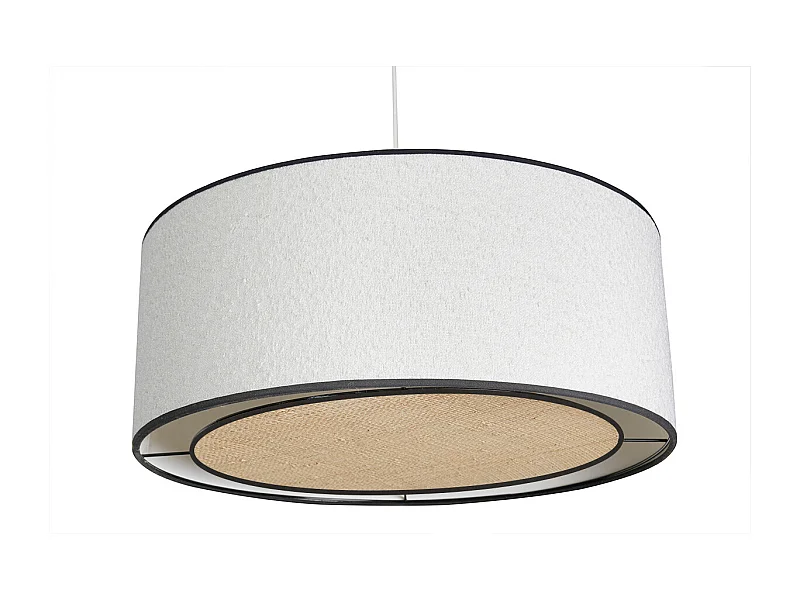 Lámpara de techo cilíndrica de borreguillo blanco y rafia natural 50 cm TRAVES
