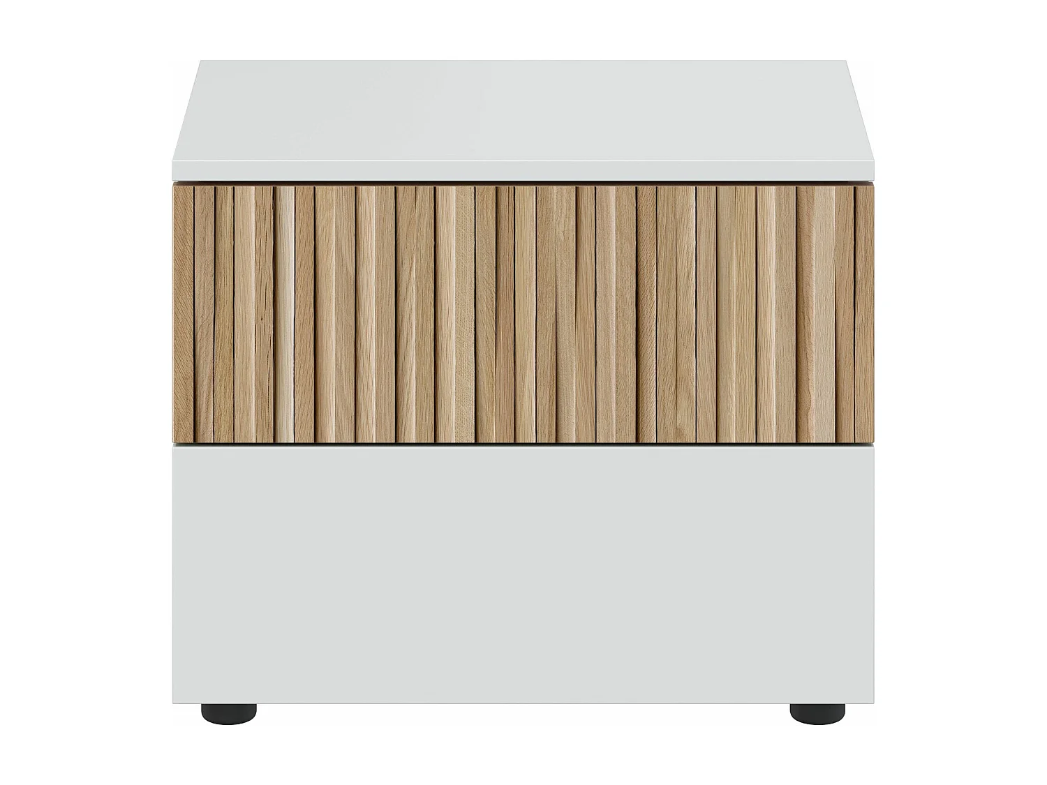 Chevet 2 tiroirs blanc et imprimé effet bois