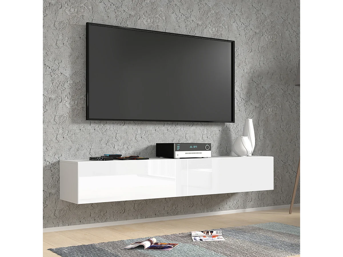 Meuble TV mural 2 portes 180 cm Bali Blanc