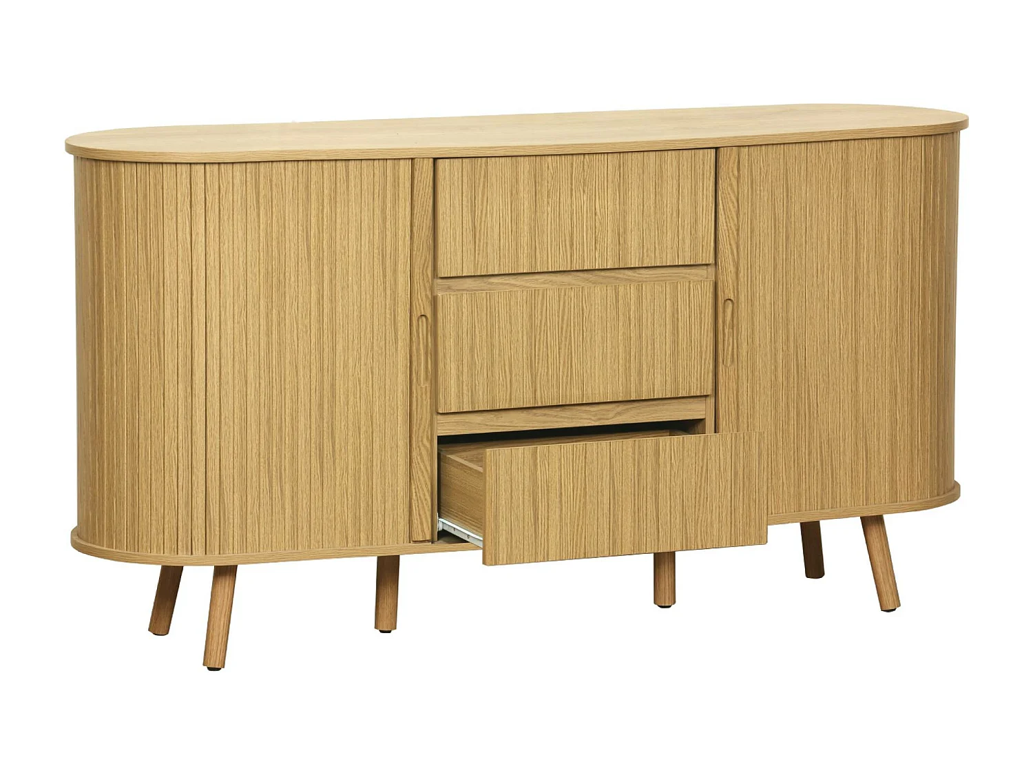 Credenza scandinava effetto legno scanalato 2 ante scorrevoli, 150cm,