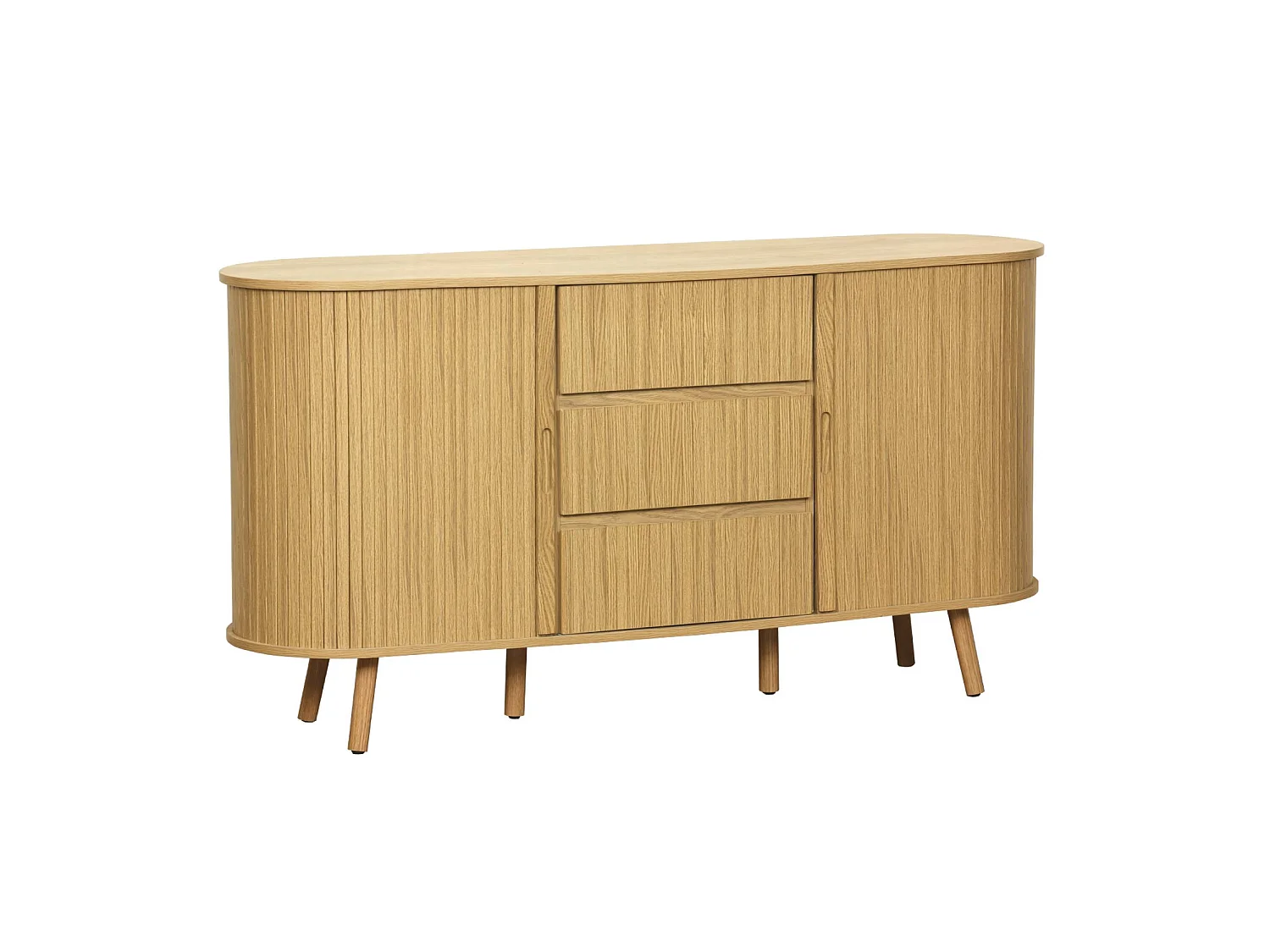 Credenza scandinava effetto legno scanalato 2 ante scorrevoli, 150cm,
