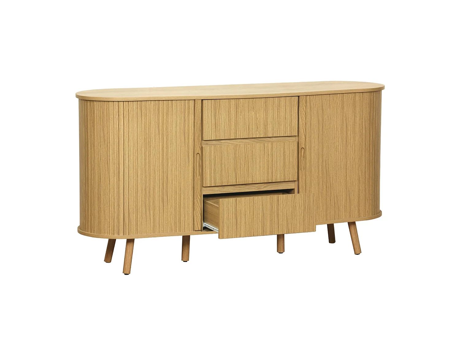 Credenza scandinava effetto legno scanalato 2 ante scorrevoli, 150cm,