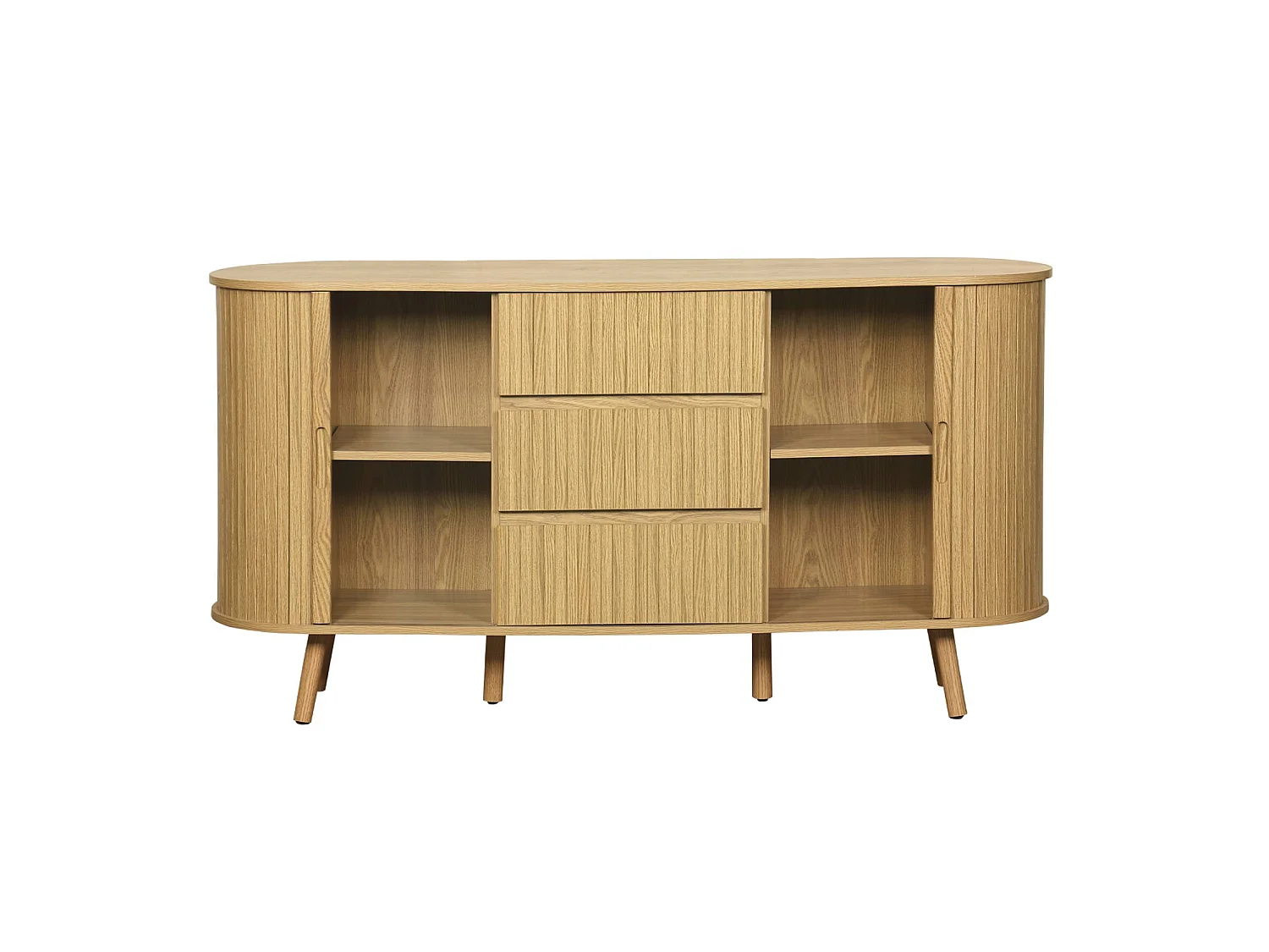 Credenza scandinava effetto legno scanalato 2 ante scorrevoli, 150cm,