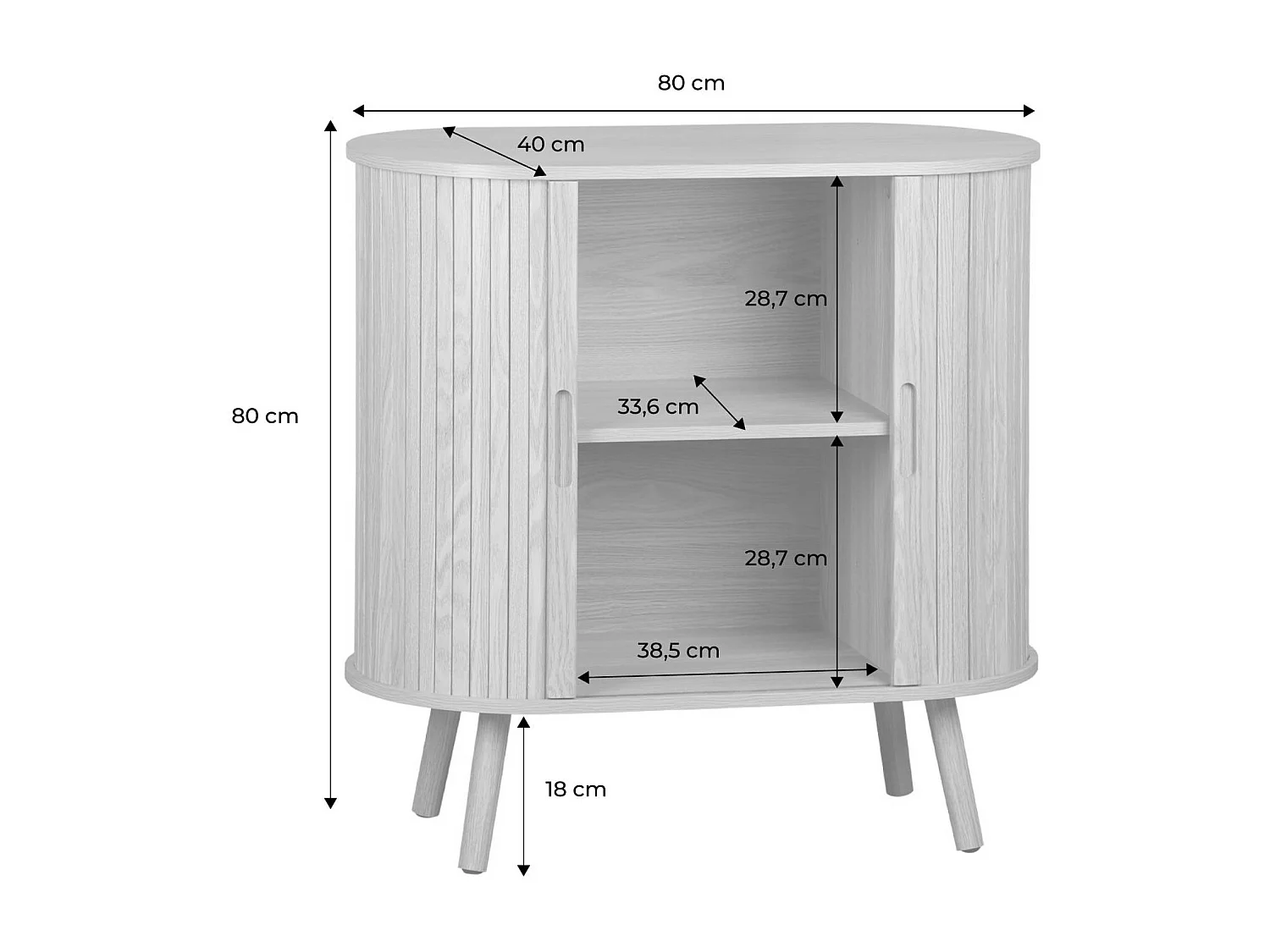 Credenza con ante scorrevoli e ripiano, marrone naturale