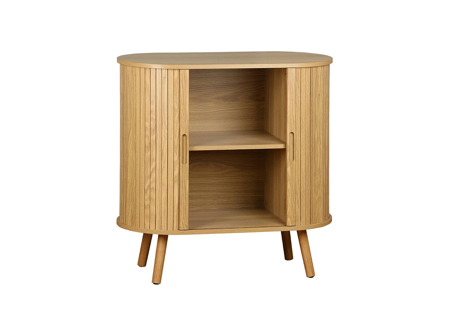 Credenza con ante scorrevoli e ripiano, marrone naturale