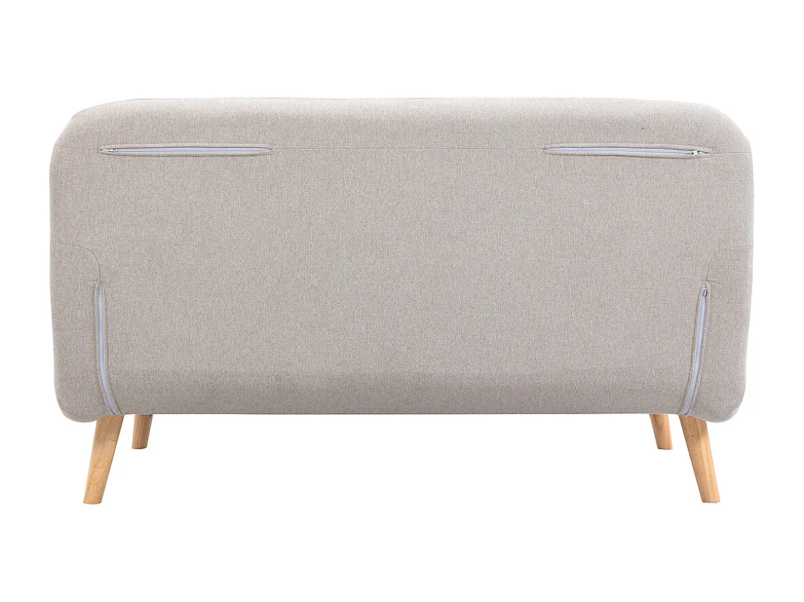 Zweisitzer-Schlafsofa aus beigem Textur-Veloursstoff und hellem Holz AMIKO