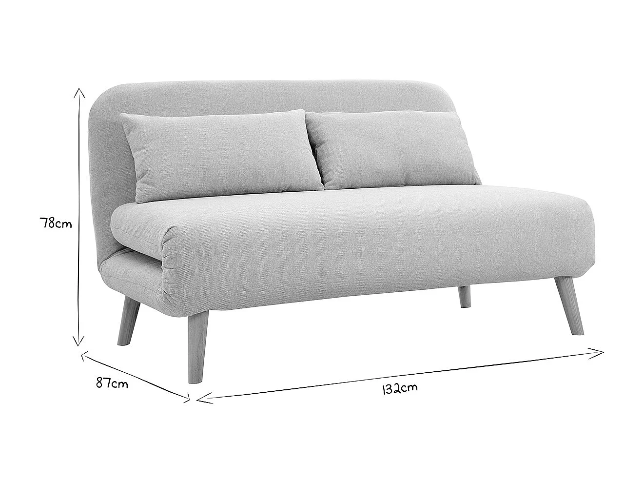 Zweisitzer-Schlafsofa aus beigem Textur-Veloursstoff und hellem Holz AMIKO