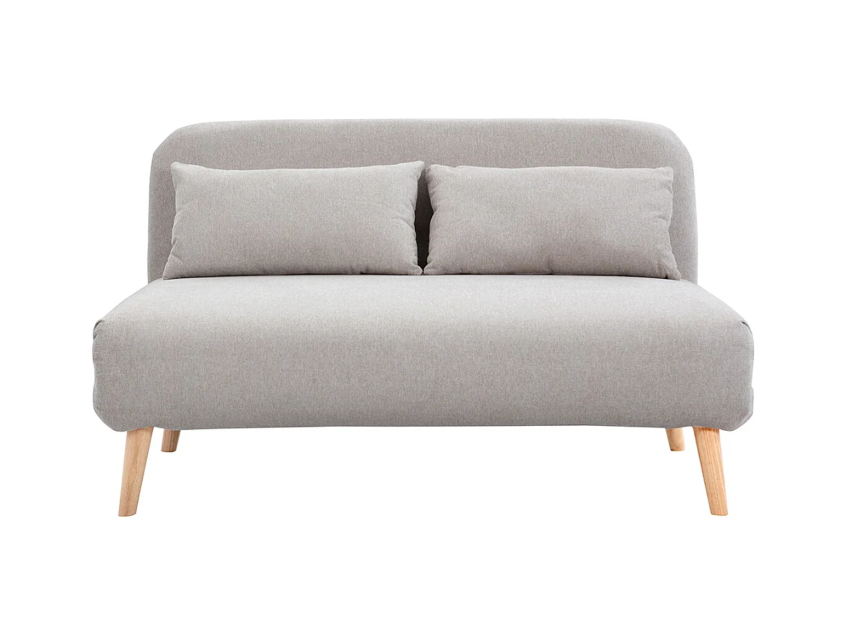 Chauffeuse 2 places convertible en tissu effet velours texturé beige et bois clair AMIKO