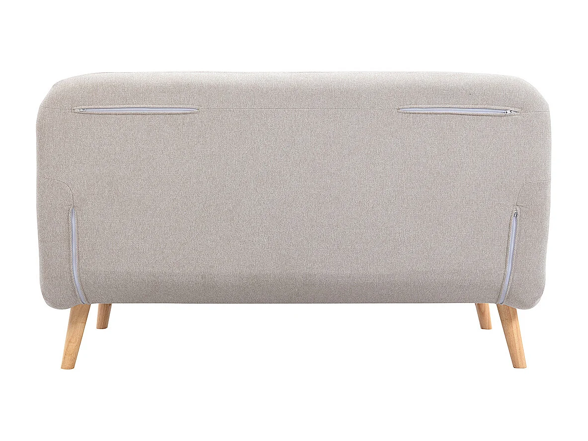 Chauffeuse 2 places convertible en tissu effet velours texturé beige et bois clair AMIKO