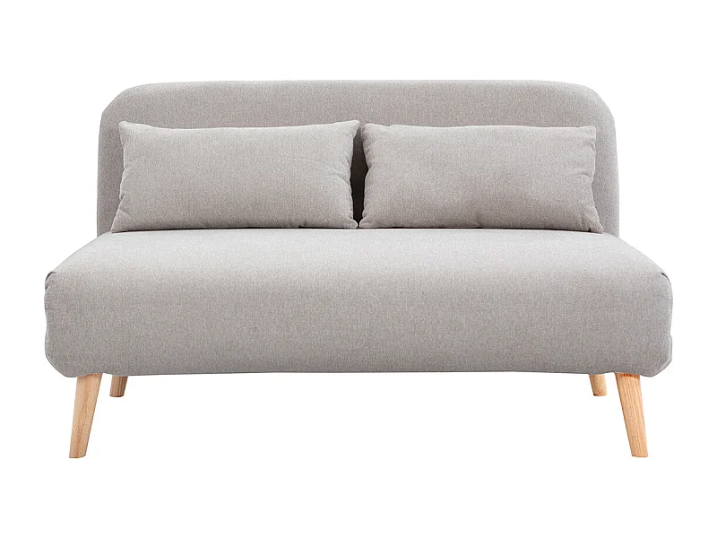 Chauffeuse 2 places convertible en tissu effet velours texturé beige et bois clair AMIKO