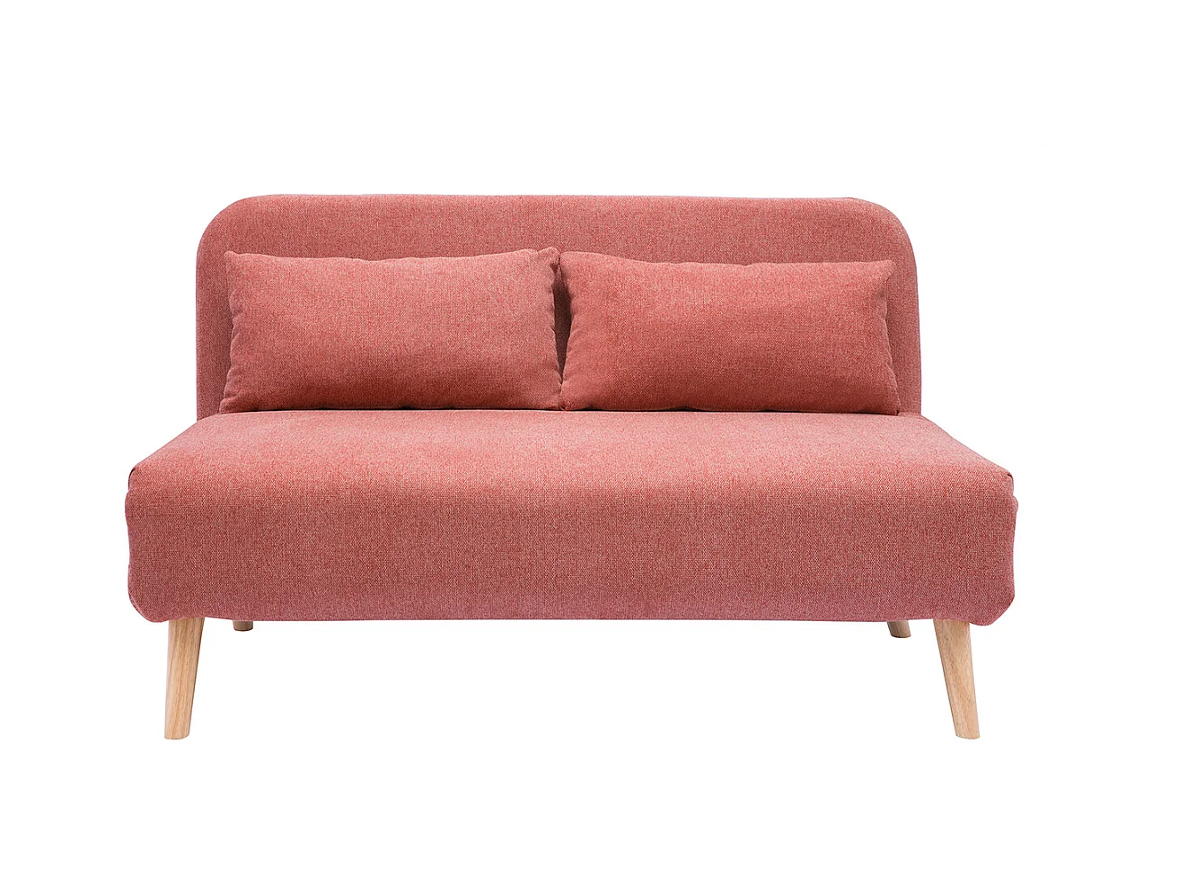 Chauffeuse 2 places convertible en tissu effet velours texturé terracotta et bois clair AMIKO