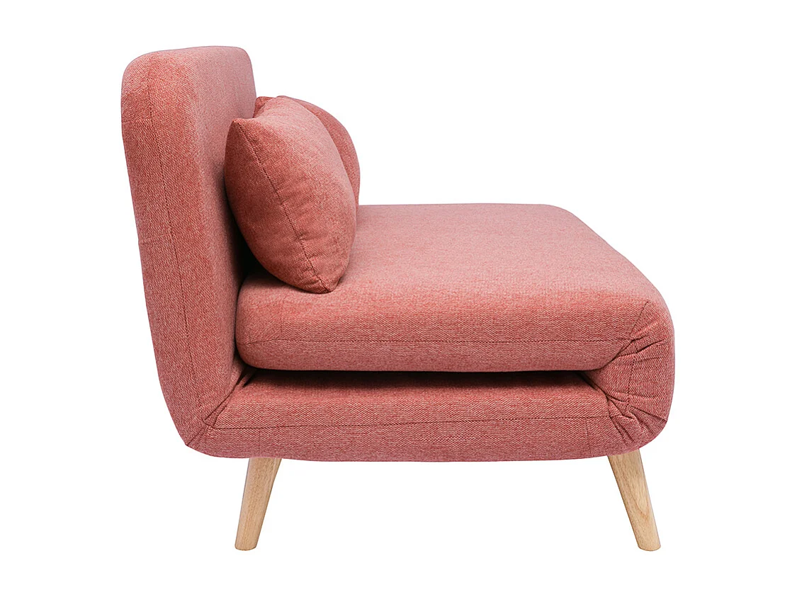 Zweisitzer-Schlafsofa aus terrakotta-farbenem samtigem Strukturstoff und hellem Holz AMIKO