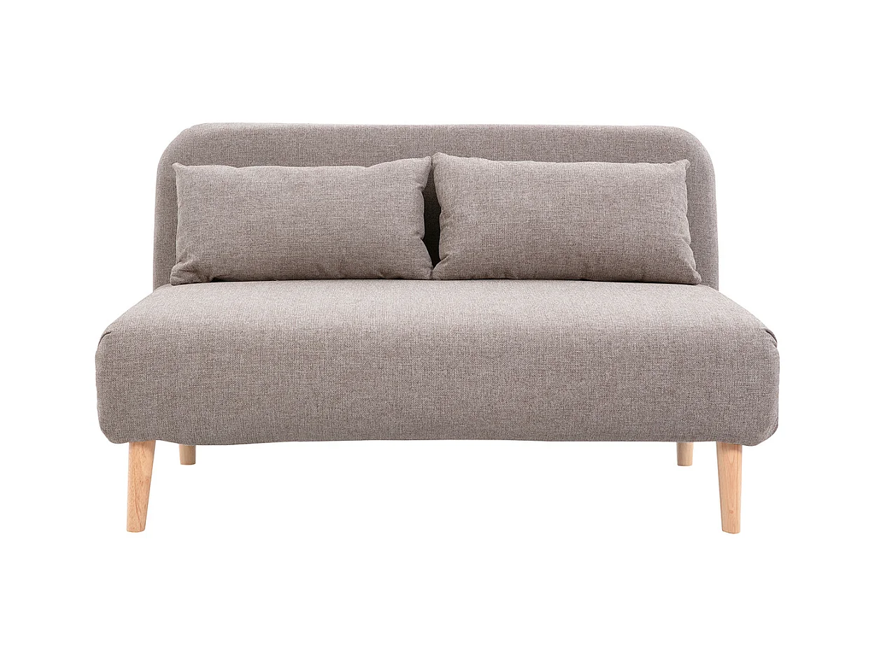 Chauffeuse 2 places convertible en tissu taupe et bois clair AMIKO