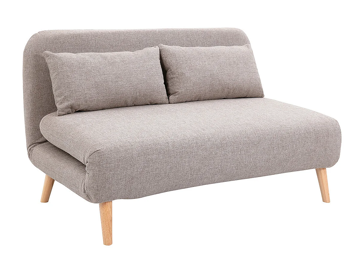 Sofá cama de 2 plazas convertible en tela topo y madera clara AMIKO
