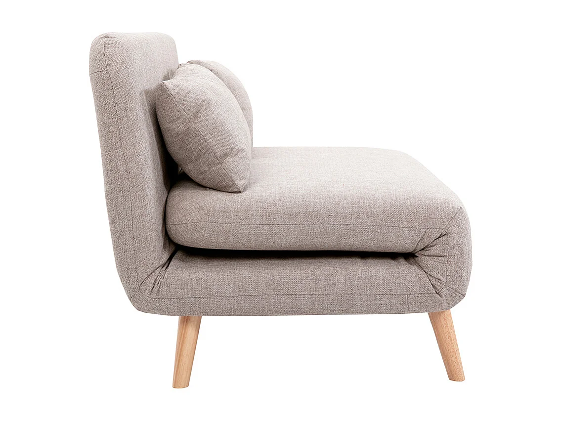 Sofá cama de 2 plazas convertible en tela topo y madera clara AMIKO