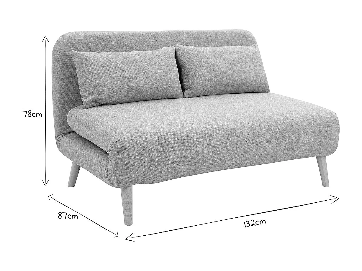 Sofá cama de 2 plazas convertible en tela topo y madera clara AMIKO