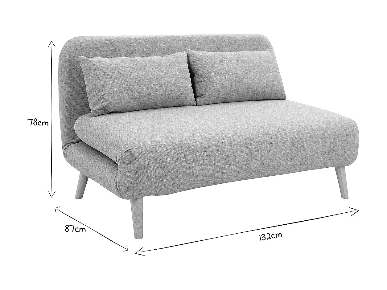 Chauffeuse 2 places convertible en tissu taupe et bois clair AMIKO