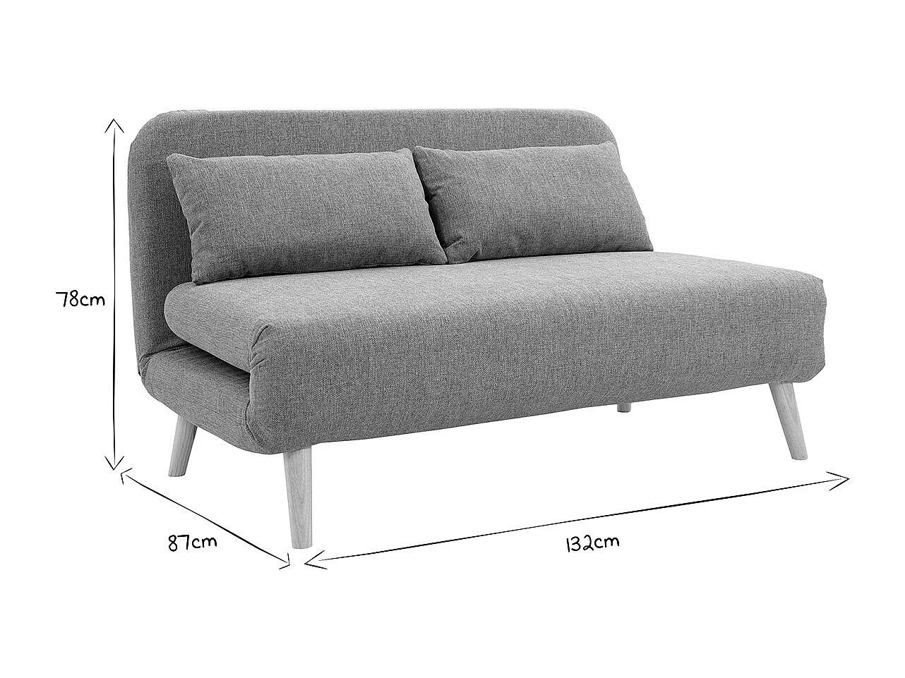 Zweisitzer-Schlafsofa aus graugrünem Stoff und hellem Holz AMIKO