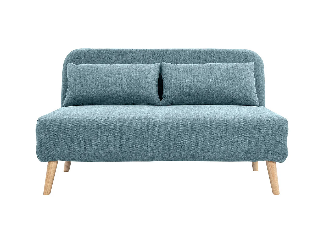 Chauffeuse 2 places convertible en tissu vert de gris et bois clair AMIKO