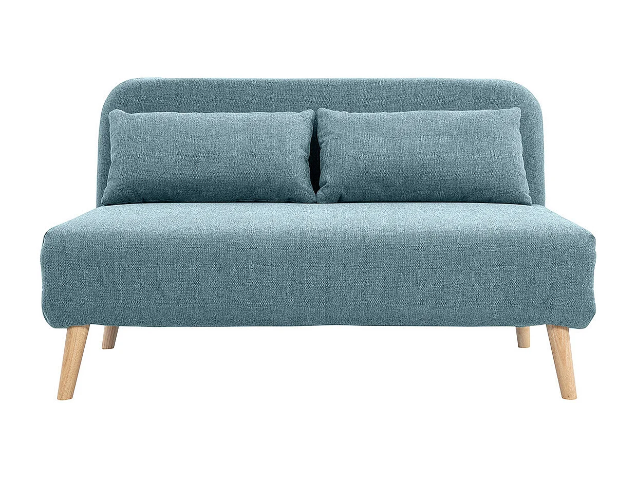 Sofá cama de 2 plazas convertible en tela verde gris y madera clara AMIKO