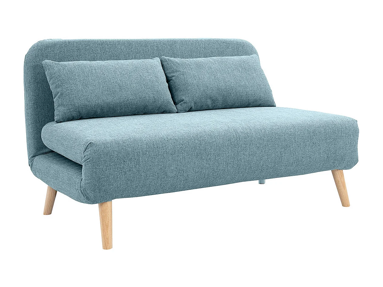 Sofá cama de 2 plazas convertible en tela verde gris y madera clara AMIKO