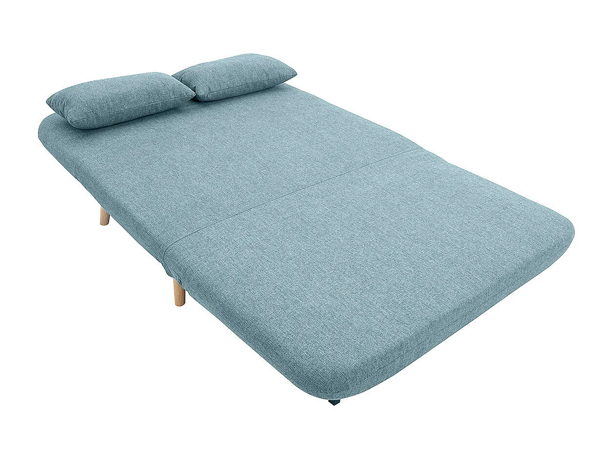 Sofá cama de 2 plazas convertible en tela verde gris y madera clara AMIKO