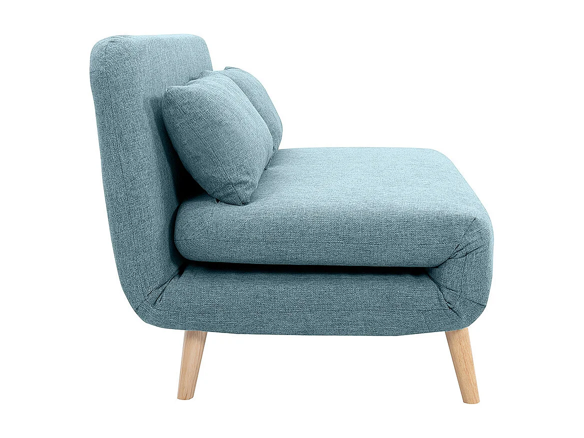 Sofá cama de 2 plazas convertible en tela verde gris y madera clara AMIKO