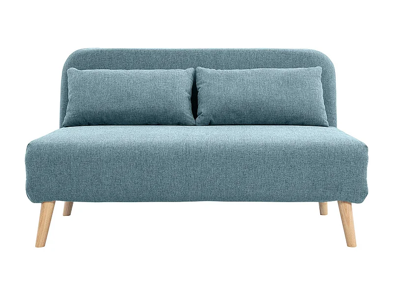 Chauffeuse 2 places convertible en tissu vert de gris et bois clair AMIKO