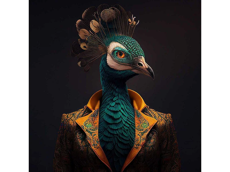 Tableau sur verre paon humain 45x45 cm