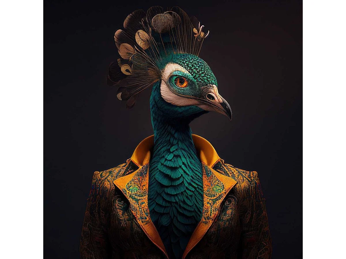 Tableau sur verre paon humain 45x45 cm