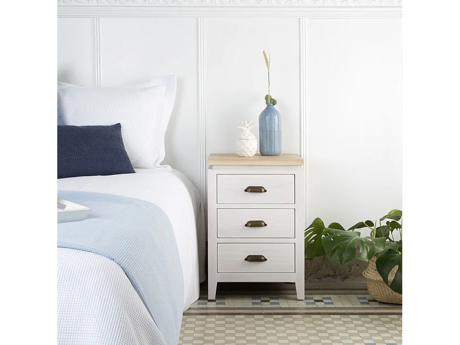 Comodino legno massello e impiallacciatura naturale di mindi bianco 34x63