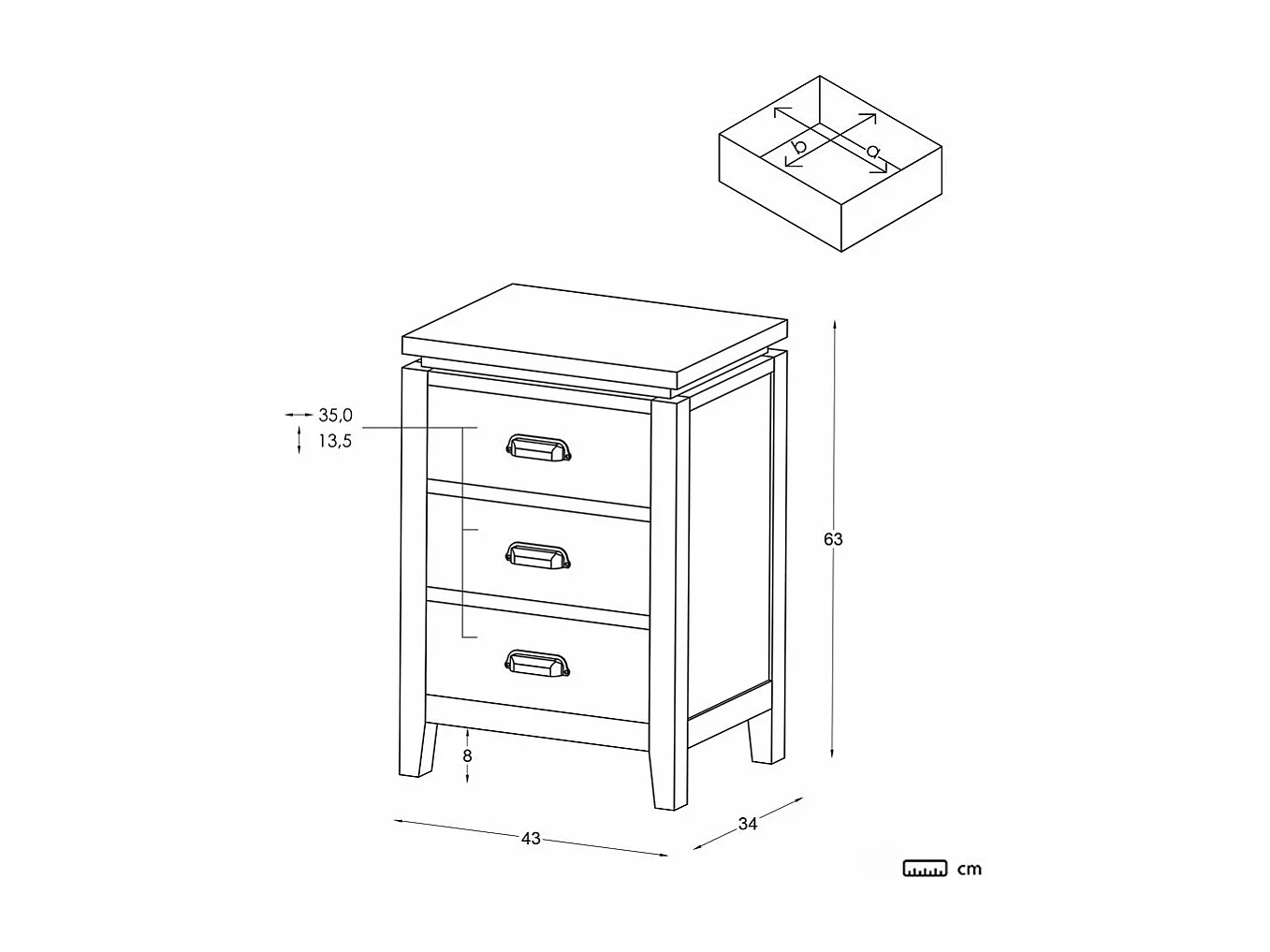 Comodino legno massello e impiallacciatura naturale di mindi bianco 34x63