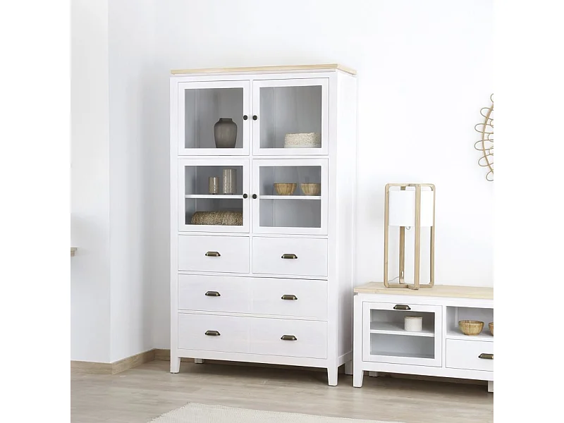 Vitrine en bois massif naturel 105x185