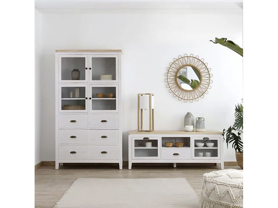 Meuble tv en bois massif naturel 150x57