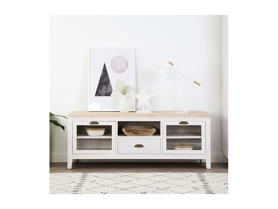 Meuble tv en bois massif naturel 150x57
