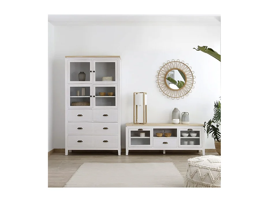 Meuble tv en bois massif naturel 150x57