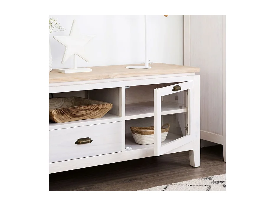 Meuble tv en bois massif naturel 150x57