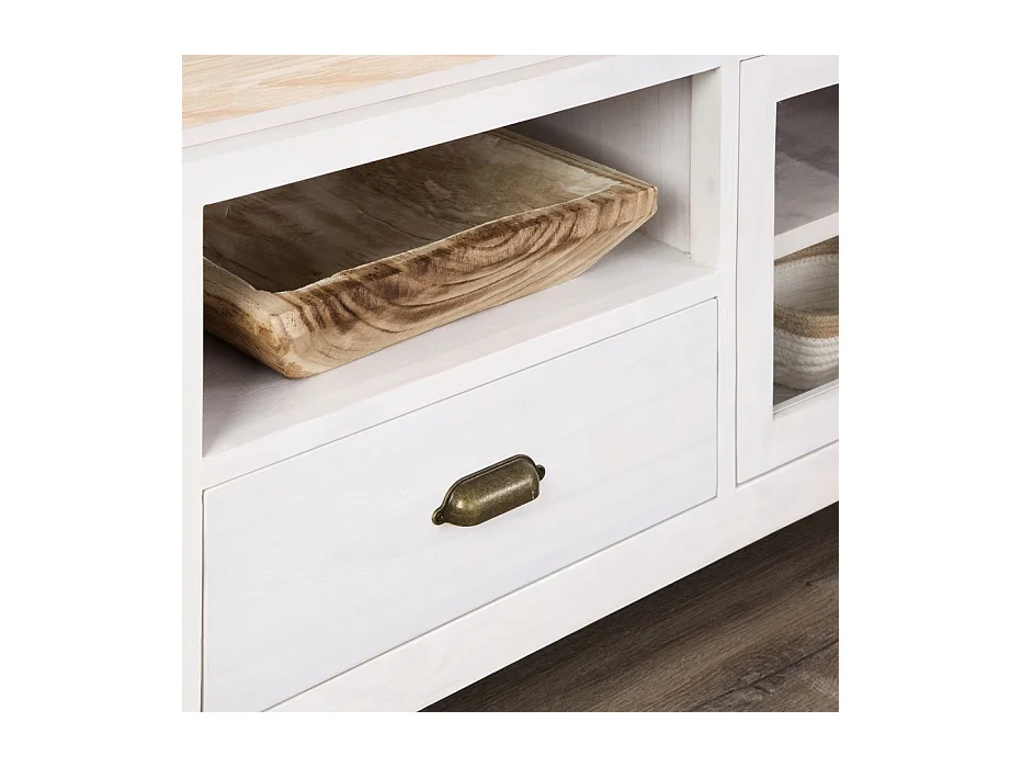 Meuble tv en bois massif naturel 150x57