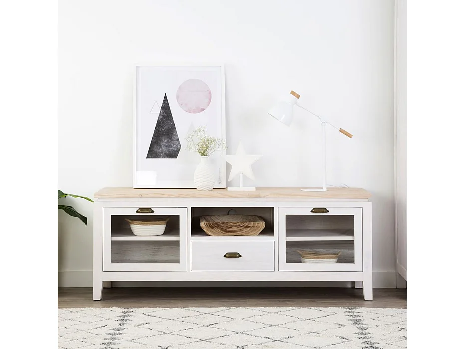 Meuble tv en bois massif naturel 150x57