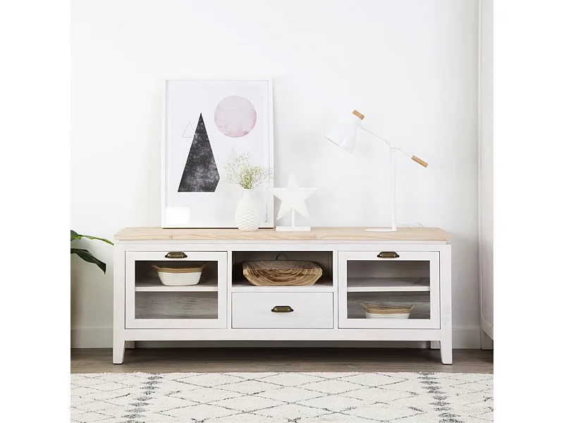 Meuble tv en bois massif naturel 150x57