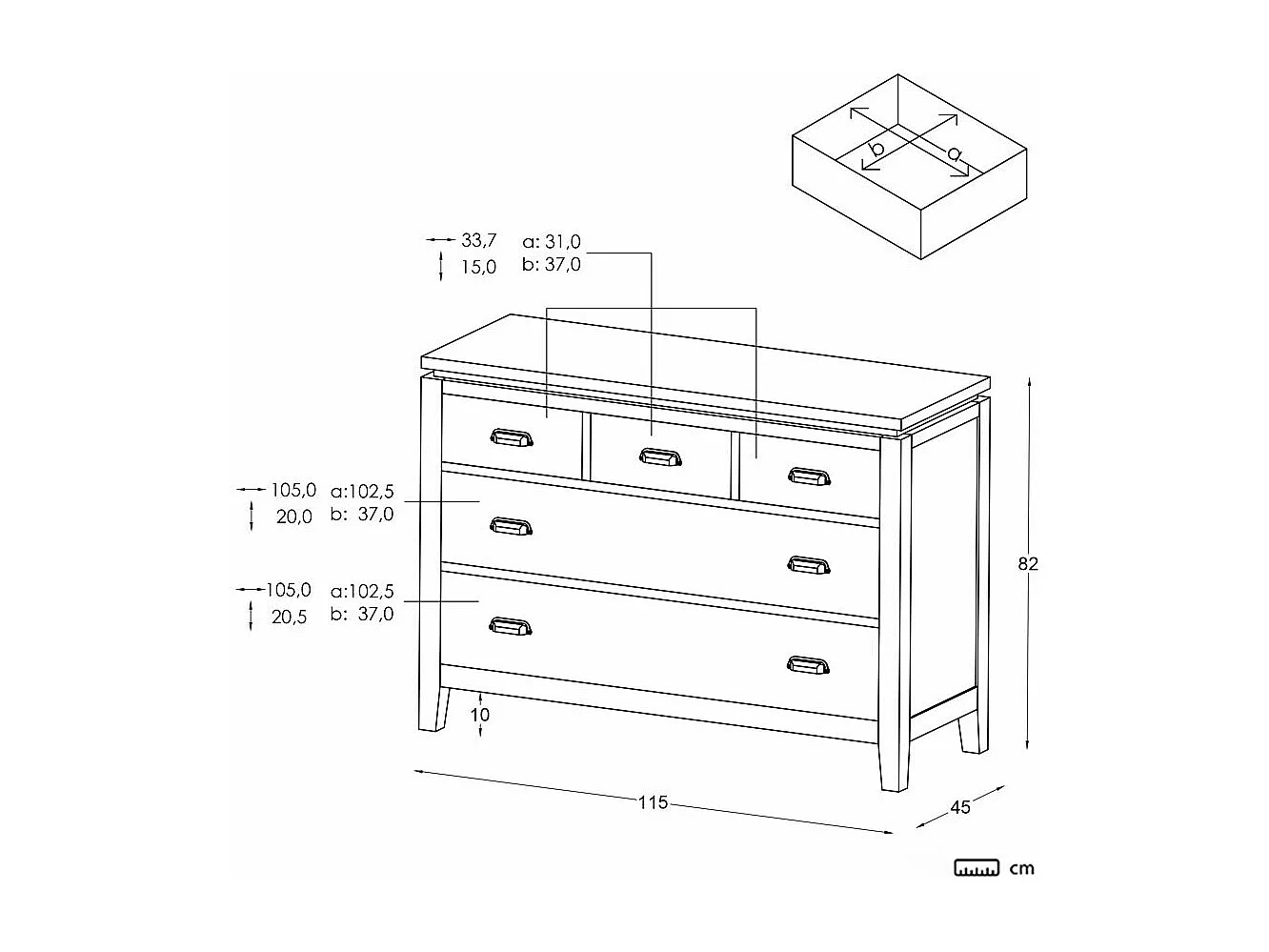Commode en bois massif naturel 115x82