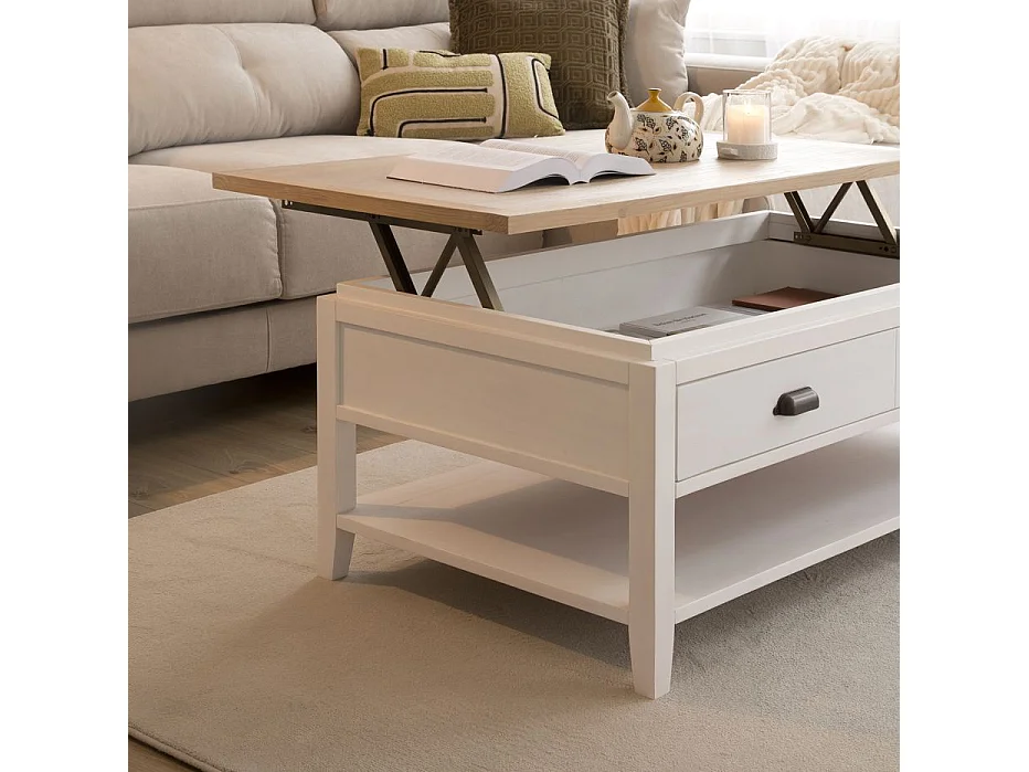 Table basse avec plateau relevable en bois massif naturel 110x45