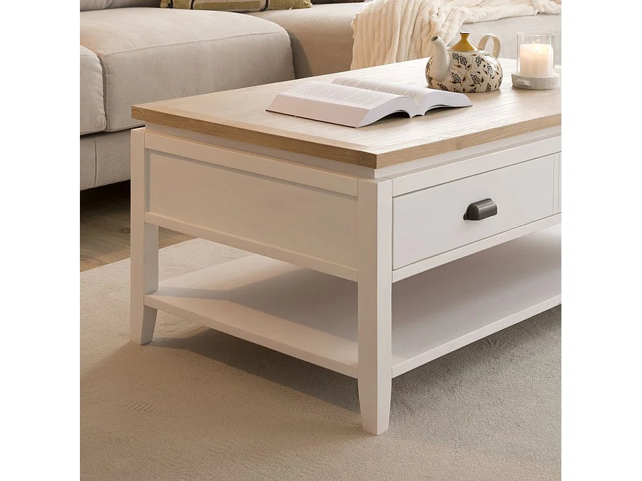 Table basse avec plateau relevable en bois massif naturel 110x45